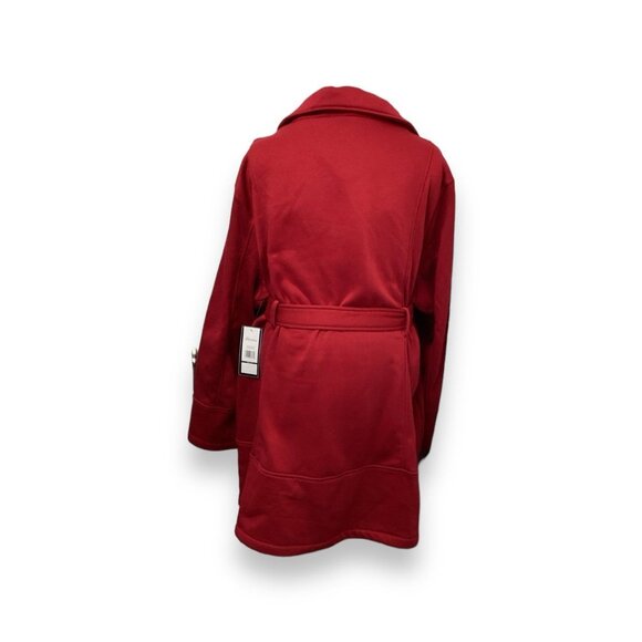 Big Chill Women's Red Double Breasted Trench Coat Peacoat Belted Fleece Jacket - Picture 5 of 10
